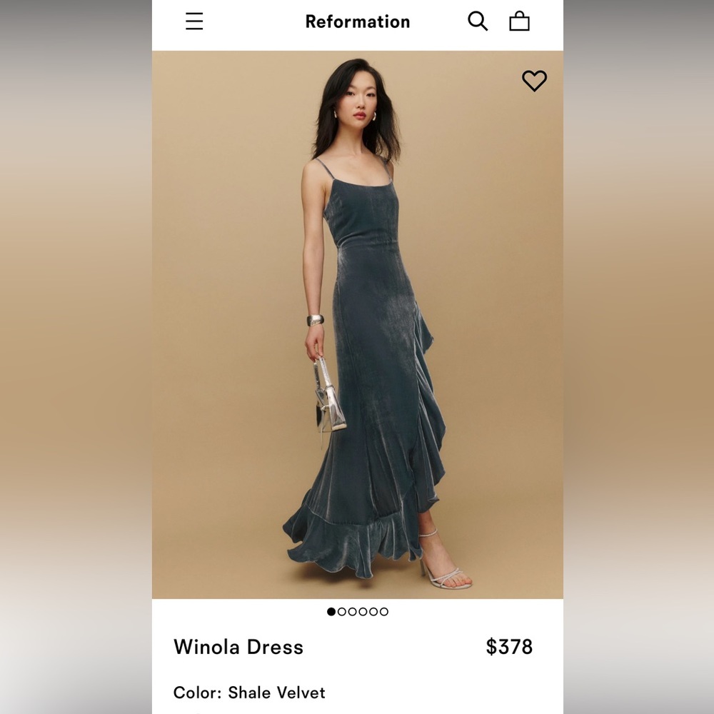 Reformation “Winola” dress - Shale Grey (velvet)